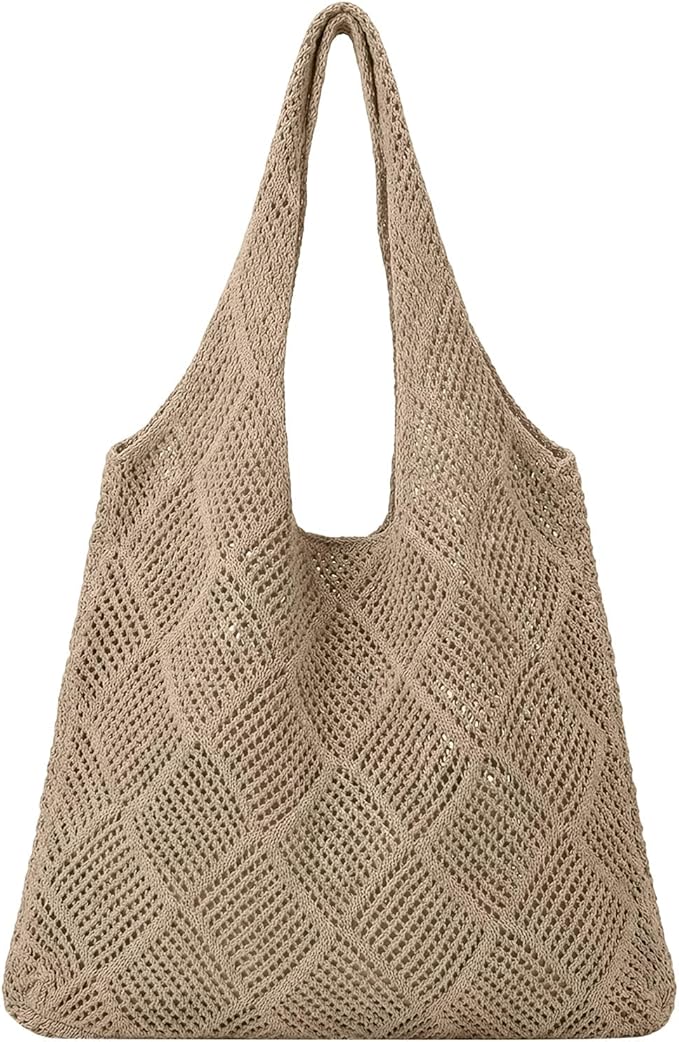 XZQTIVE Crochet Tote Bag for Women Mesh Beach bag for Summer Vacation Aesthetic Hobo Knit Shoulder Bag