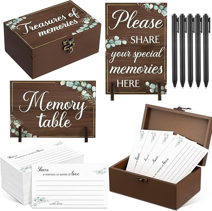 Gilprop 112 Pcs Celebration of Life Memory Cards Set Share a Memory Cards with Box 2 Wood Sign with 4 Hold and 5 Pens, Sym...