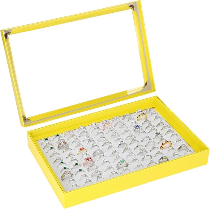 KUKUVR 100 Slots Ring Earring Holder Display Case, Velvet Jewelry Ring Earring Storage Organizer Box Tray with Clear Lid f...