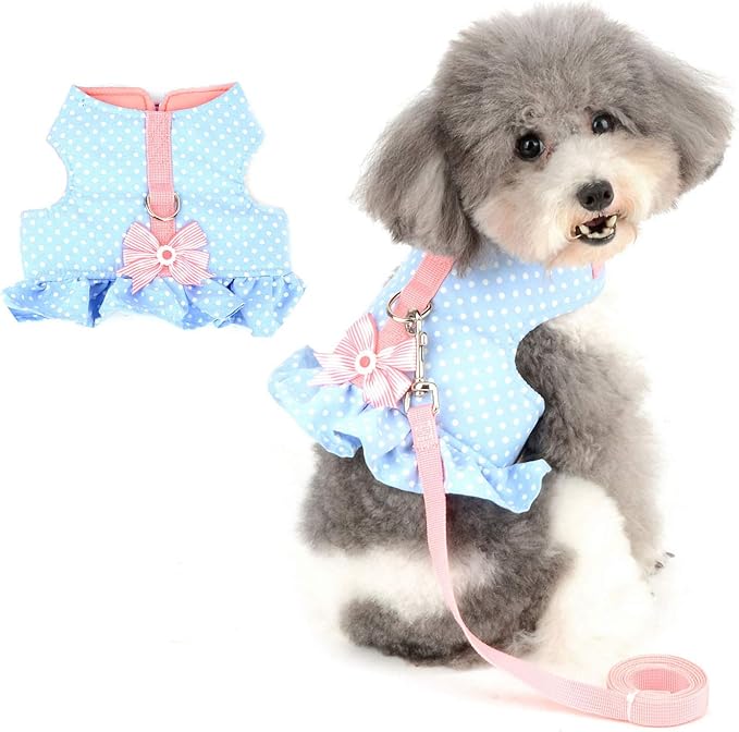 Zunea No Pull Small Dog Girl Harness Dress Escape Proof Cat Kitten Vest Harness Leash Set Step-in Soft Cotton Padded Polka...
