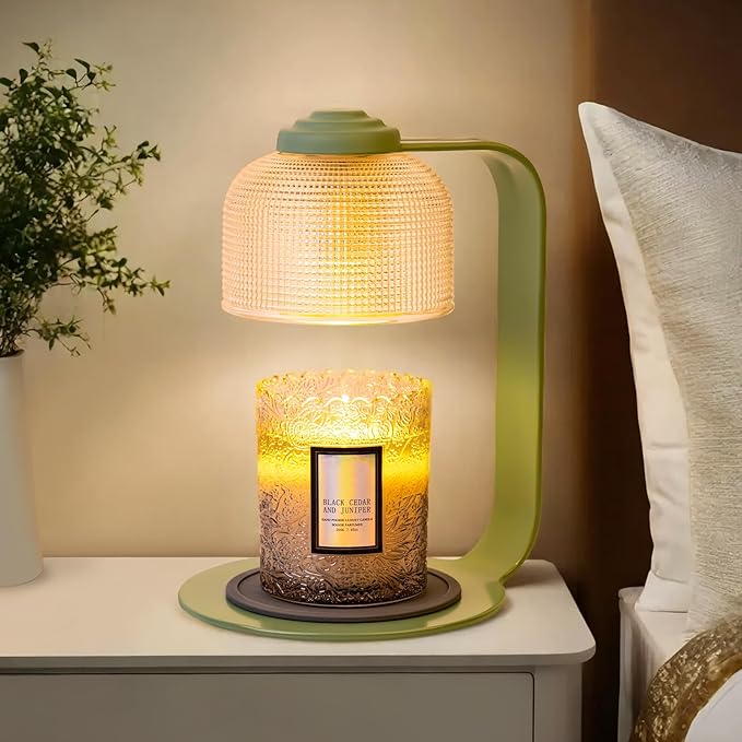 Shang Chiang Candle Warmer Lamp with Clear Glass Globe and Timer & Dimmable Light - Jar Candle Melter Green Minimalist Met...