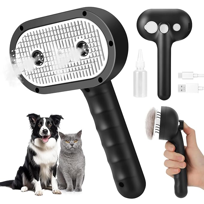 Cat Steam Brush for Grooming and Shedding for Long and Short Hair Pets Deshedding and Hair Removal tool for Dogs & Cats Se...