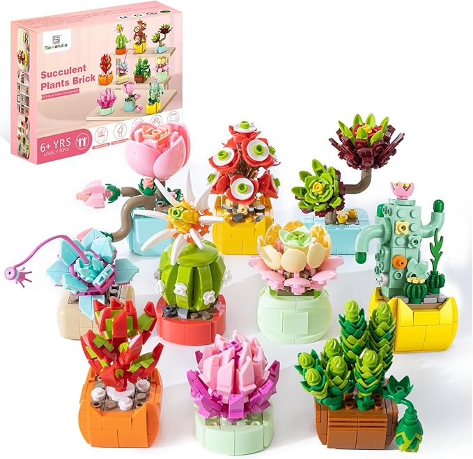 Sawaruita 10 Pack Succulent Mini Plant Building Blocks Set for Adults - 990 Pcs Flower Botanical Collection Home Office De...