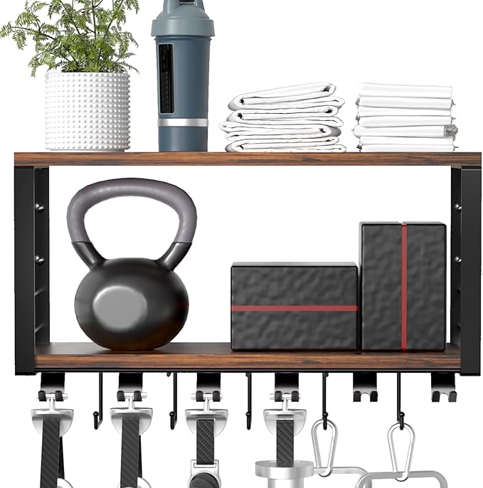 TJ.MOREE 2 Tier Floating Shelf Compatible with Tonal Accessories, T-Bracket Lock Adapters Hanger, Wall Mount Home Gym Stor...