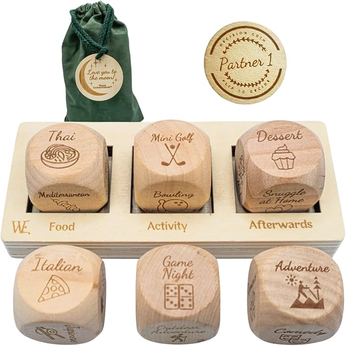 Deluxe Date Night Dice Game – 6 Dice, Decision Coin, Game Board & Carry Bag – Couples Gift for Newlyweds, Anniversary, Wed...