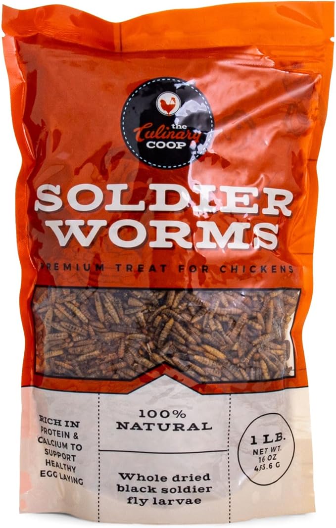 Fluker's Culinary Coop Premium Chicken Treats, Dried Soldier Worms, Packed with Protein and Calcium, 100% Natural Rich Gru...