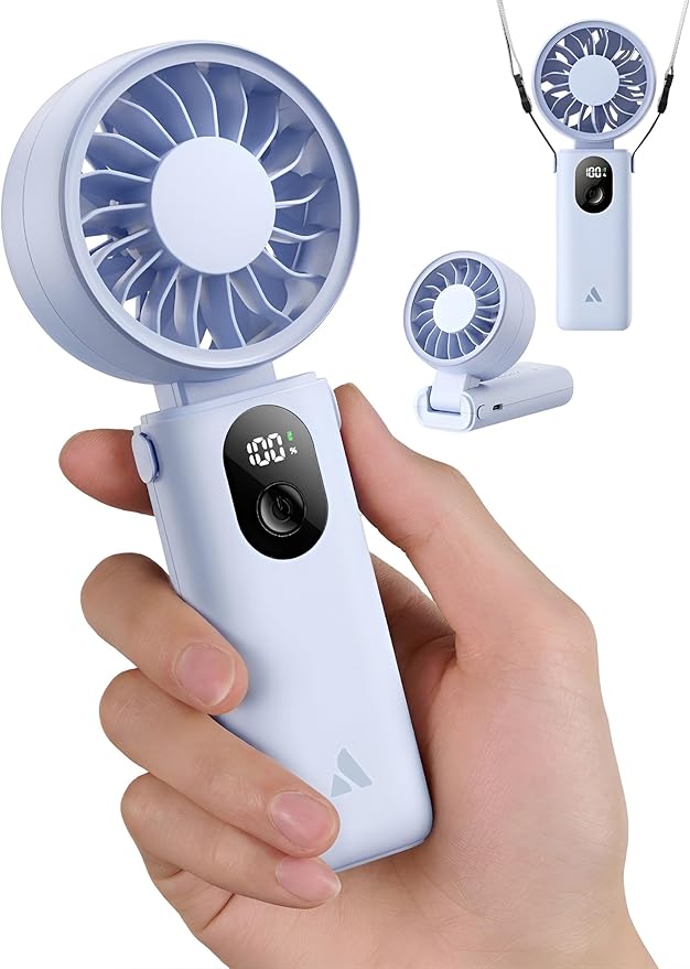Aecooly Mighty Portable Handheld Fan | 20H Max Cooling Time | 3 Flexible Modes | 5 Speeds Wind | Battery Level Display | U...