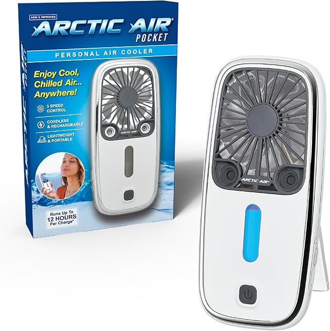 Arctic Air Pocket Small Portable Fan, Powerful, Personal Air Cooler with 3 Adjustable Speeds, 12-Hour Battery Life, Hand F...