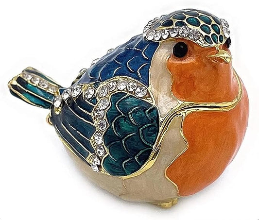 JWT Astyle Robin Bird Hinged Jewelry Box with Stones, Collectible Animal Trinket Box.Rings Earrings Storage Boxes,Bird Fig...