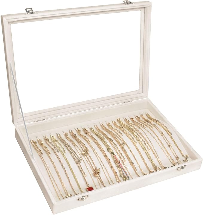 Siveit Necklace Organizer Box Premium 20 Hooks Velvet Necklace Display Jewelry Tray with Transparent Lid Jewelry Necklace ...