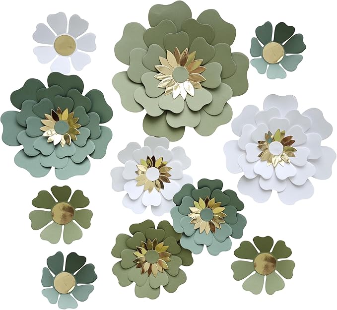 Mybbshower Paper Flower for Birthday Wedding Party Backdrop Nursery Wall Home Decor (10 inch-6 inch) Pack of 12 (Dusty Gre...