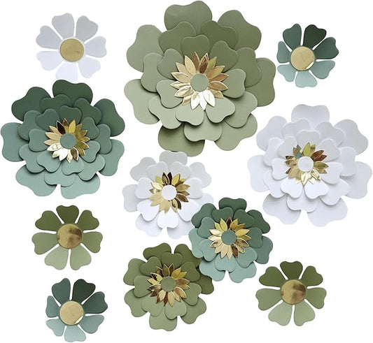Mybbshower Paper Flower for Birthday Wedding Party Backdrop Nursery Wall Home Decor (10 inch-6 inch) Pack of 12 (Dusty Gre...