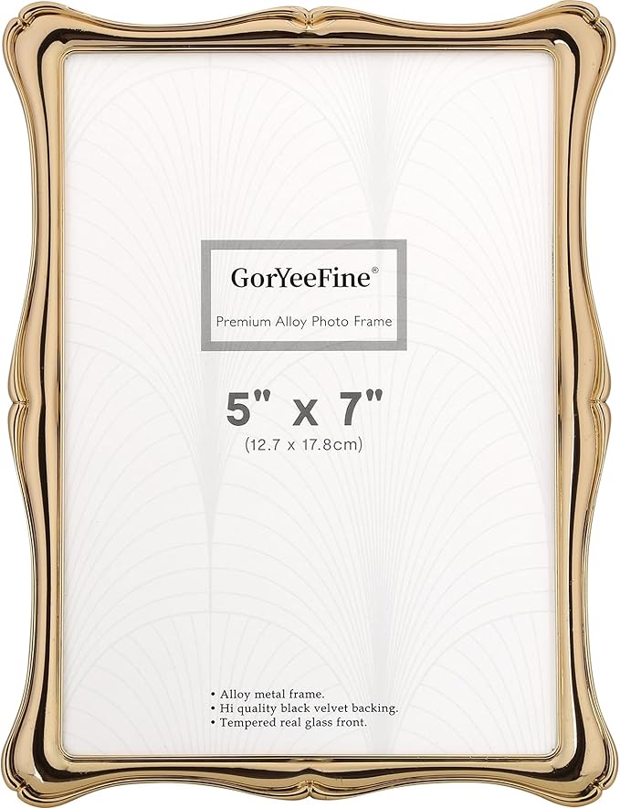 GorYeeFine 5 x7'' Premium Alloy Gold Photo Frame - Luxury Display Hi End Décor Picture Frames 7x5'' with Velvet Backing,Hi...