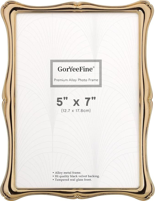 GorYeeFine 5 x7'' Premium Alloy Gold Photo Frame - Luxury Display Hi End Décor Picture Frames 7x5'' with Velvet Backing,Hi...
