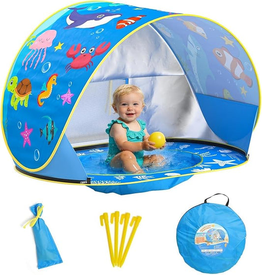 AZDYJL Baby Beach Tent with Pool, Pop Up Beach Tent UV Protection Sun Shelter for Infant Toddlers, Portable Shade Pool Ten...