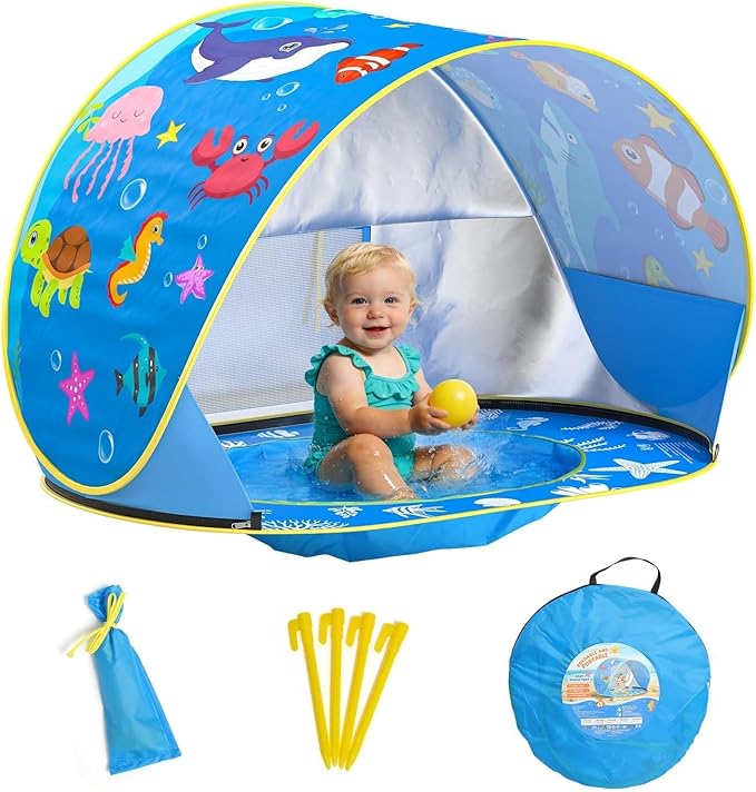AZDYJL Baby Beach Tent with Pool, Pop Up Beach Tent UV Protection Sun Shelter for Infant Toddlers, Portable Shade Pool Ten...