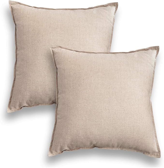 Jeanerlor Pack of 2 Natural Cotton Linen Soild Yellow Decorative Square 24 x 24 Inch Throw Pillow Covers Set Cushion Case ...