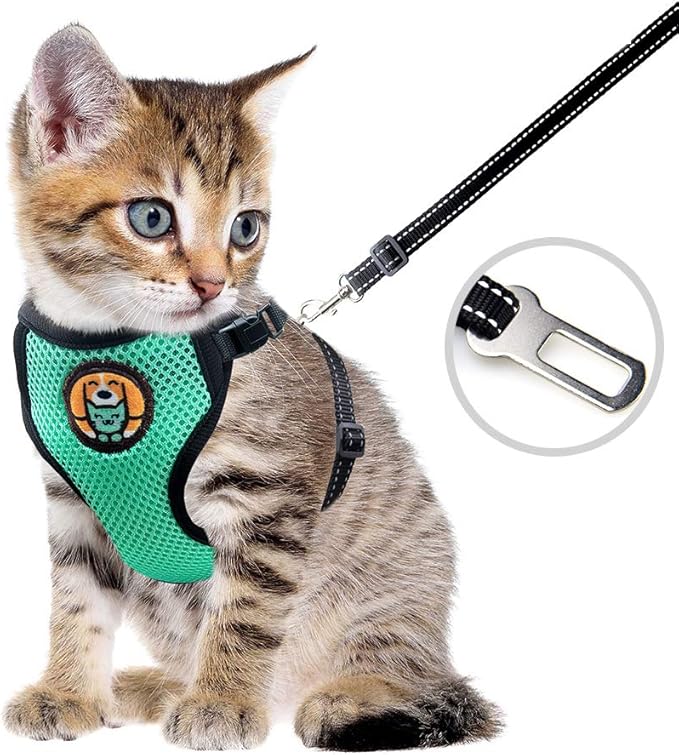 AWOOF Reflective Kitten Harness and Leash Escape Proof with Car Seat Belt, Adjustable Cat Puppy Walking Jacket with Metal ...