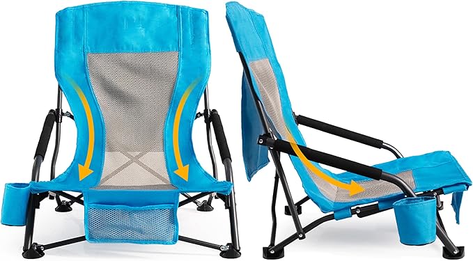 Foristrail Portable Folding Beach Chair for Adults Set of 2 - Lightweight Low Back Sling Chair with Cup Holder & Storage P...