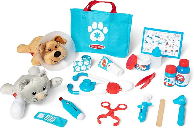 Melissa & Doug Examine and Treat Pet Vet Play Set, 24-Piece Animal Doctor Playset with Dog & Cat Plushies, Pet Doctor Kit...