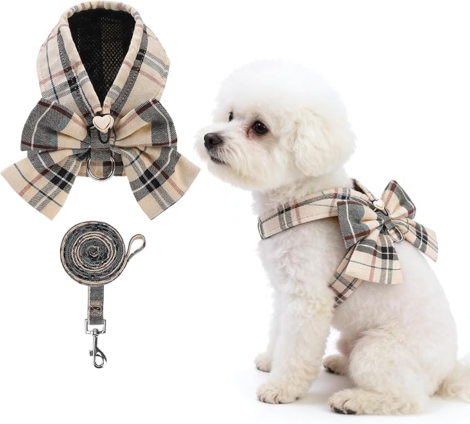 KOOLTAIL Small Dog Harness and Leash Set, Cute Puppy Vest Harnesses with Bowtie, Step in No Pull Soft Mesh Padded Adjustab...