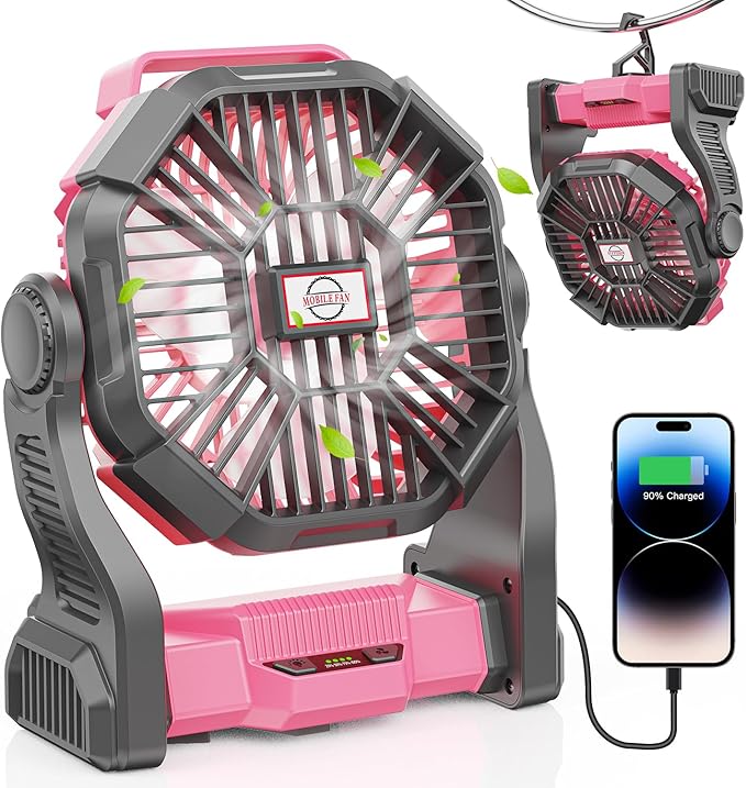 DOWILLDO 30000mAh Portable Battery Powered Camping Fan - with LED Light, Quiet Battery Operated, Camping Gear for Travel, ...