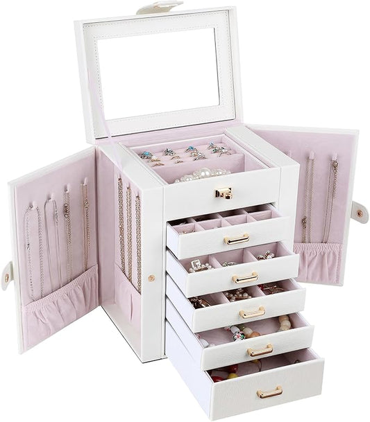 Kendal Jewelry Box, 6-Layer Jewelry Storage Organizer for Necklace Bracelet Rings Watch, 10.2"x8.2"x6" Classic PU Leather ...