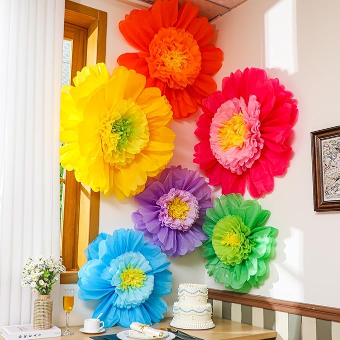 Giegxin 6 Pcs 31.5", 24" Colorful Giant Paper Flower Mexican Large Tissue Paper Flower for Wall Big Fiesta Crepe Floral De...