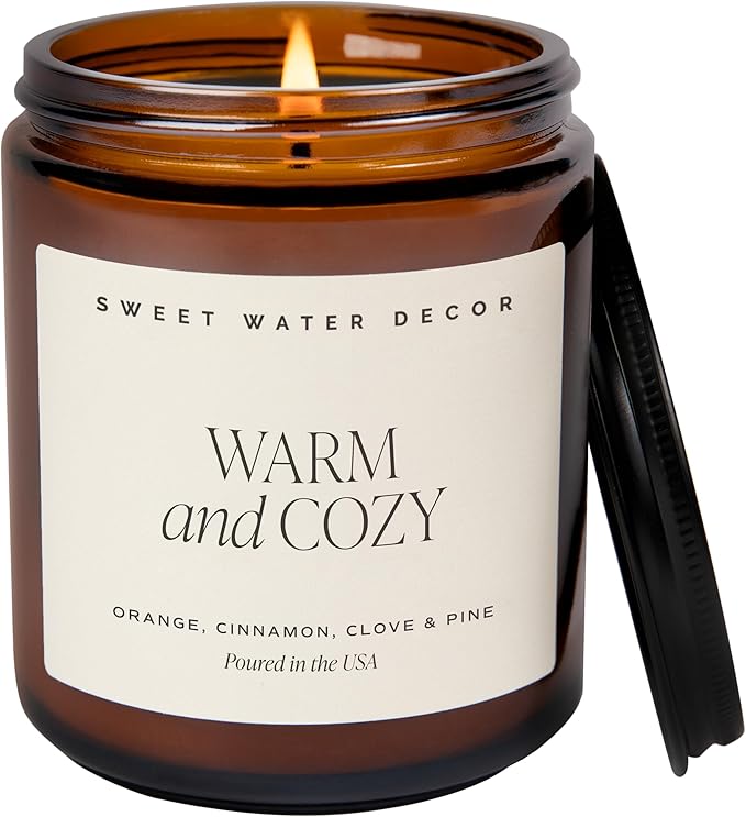 Sweet Water Decor Warm and Cozy Soy Candle - Orange Peel, Cinnamon, Ginger and Clove Scented Candles for Home - 9oz Amber ...