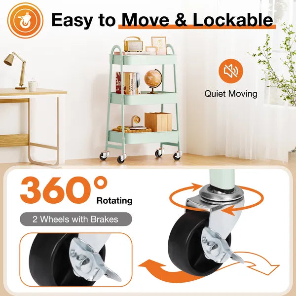 3-4-layer Practical Mobile Trolley, Metal Movable Storage Rack, With Lockable Casters