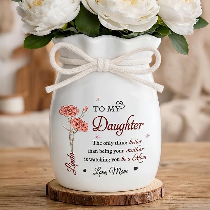 Pawfect House Gifts Personalized Flower Vase with Ribbon, Mothers Day Birthday Gifts for Daughters, You Carry Love So Beau...