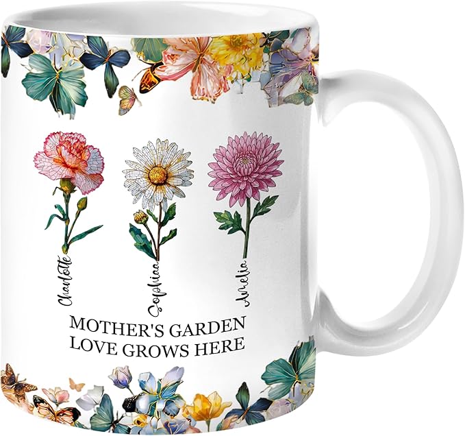 Easycosy Personalized Mothers Day Gifts for Mom from Daughter, Custom Birth Flower Name Mom Coffee Mug Birthday Gift, Moth...