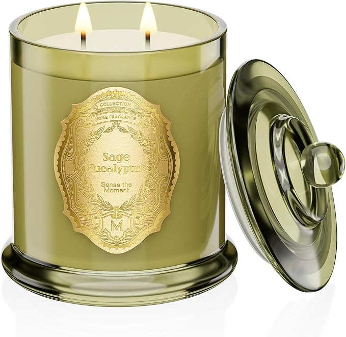 M&SENSE Sage Eucalyptus Candles for Home Scented, 2 Wick 12.7oz Soy Wax Candles Non Toxic,70 Hours Long Burning,Christmas ...