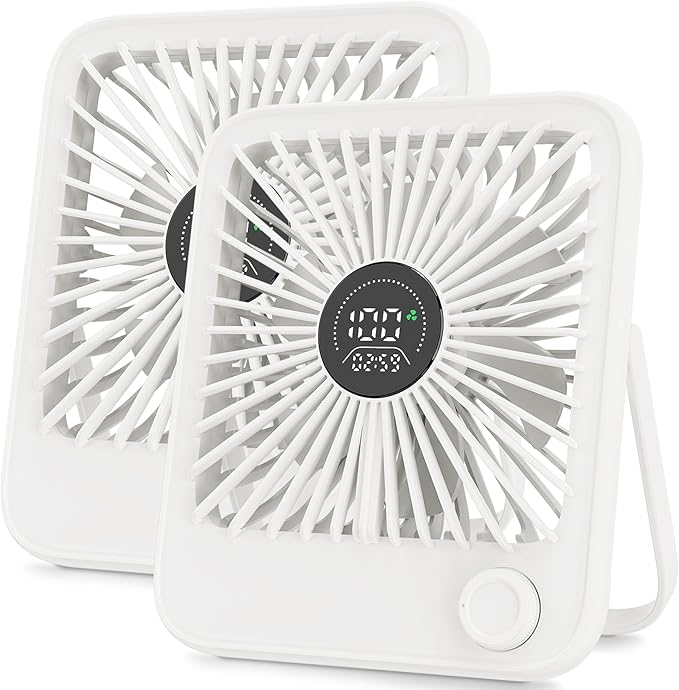 Ouddy Mode 2 Pack Small Desk Fan, Rechargeable Quiet Portable Travel Fan with 100 Wind Speeds Digital Display White Person...