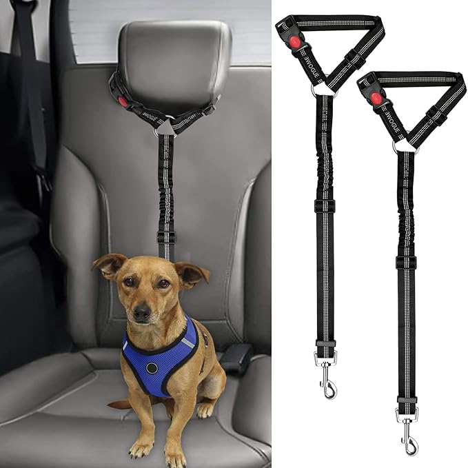 BWOGUE 2 Packs Dog Cat Safety Seat Belt Strap Car Headrest Restraint Adjustable Nylon Fabric Dog Restraints Vehicle Seatbe...
