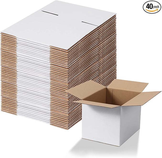 Calenzana 8x6x6 Shipping Boxes Set of 40, White Corrugated Cardboard Box for Mailing Packing Gifts Small Business