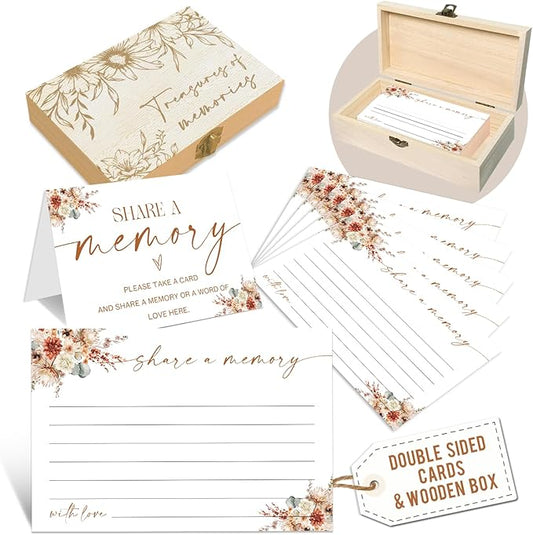 LeFohLon Celebration of Life Memory Box with Share a Memory Cards, Funeral Message Card with 50 Wildflower, Wooden Keepsak...