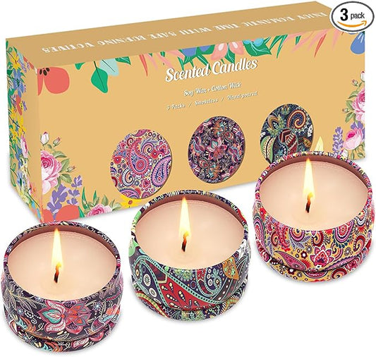 3 Pack Home Scented Candles - Strong Lavender, Vanilla & Rose Candle, 2.5 Oz, 100% Soy, Non-Toxic, Small Candle Set for Ar...