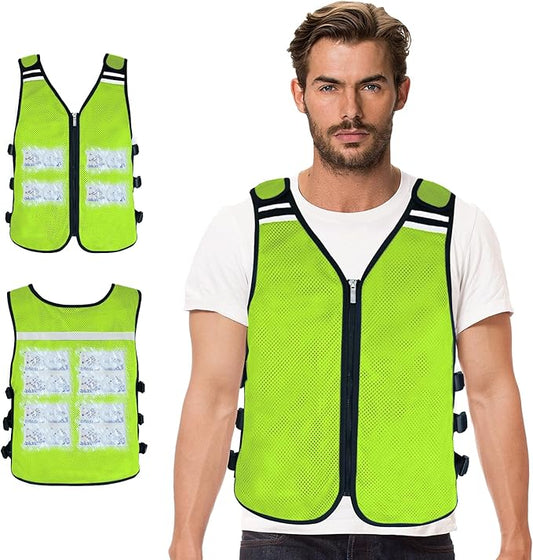 Cooling Vest for Men&Women, Reflective Ice Vest with 32 PCS Ice Packs, Cool Jacket for Hot Weather Summer Workout