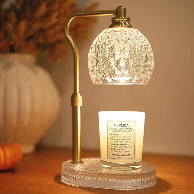 Candle Warmer Lamp with Timer & Dimmer, Glass Lamp Candle Warmer for Jar Candles, UPGRATED with 3 Bulbs, Height Adjustable...