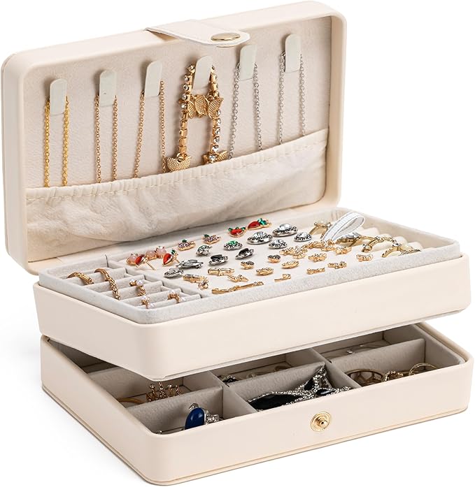 MODENGKONGJIAN Jewelry Organizer Box, 2-Layer Large Jewelry Storage Case, Portable Travel Jewelrys Display Holder for Earr...