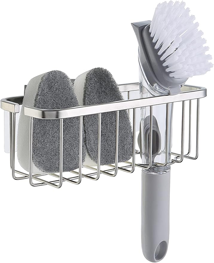 SunnyPoint NeverRust Deluxe Kitchen & Bathroom Sink Sponge Holder Organizer with Adhesive Mount - Additional Suction Cup I...