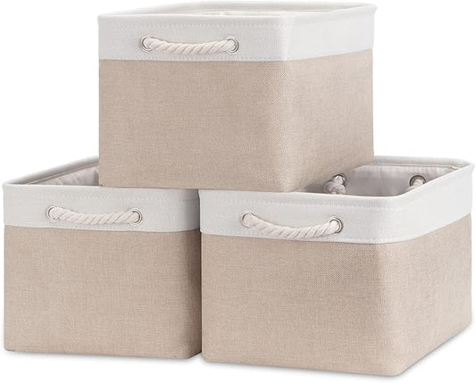 Bidtakay Large Fabric Baskets with Handles [3-Pack] Collapsible Storage Basket for Shelves 15 X 11 X 9.5 inches Canvas Bin...