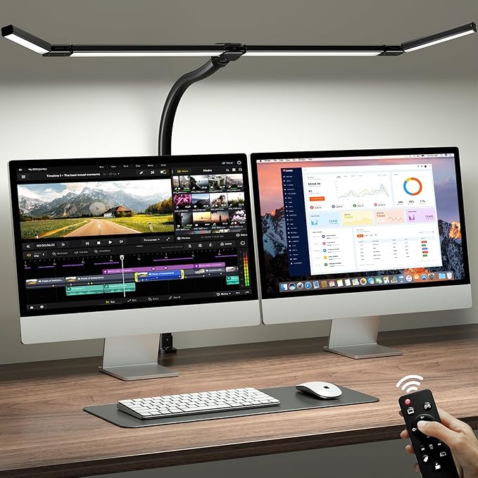 ONEMIX 42" LED Desk Lamp with Clamp, Architect Desk Light with Remote, Adjustable 4-Segment Bar, 1800LM Bright, Eye-Caring...