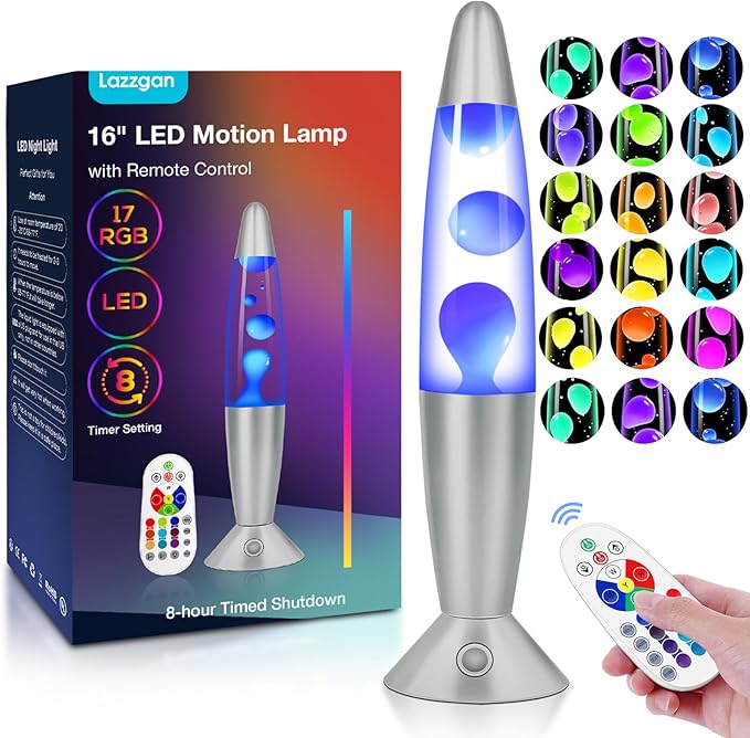 Lazzgan 17 Color Changing LED Liquid Motion Lamp: 16 inches Night Lights with Remote Control, Home Decoration Mood Lightin...