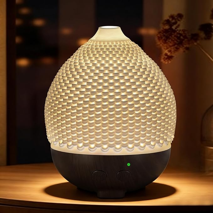 Essential Oils Diffuser Ceramic 250ml - Ultrasonic Aromatherapy Diffuser 3D Printing Dome, Cool Mist Air Freshener with 2 ...