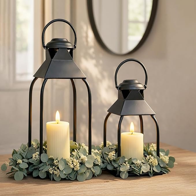 Decorative Metal Lanterns Indoor Outdoor, Candle Holder for Porch, Patio, Fireplace, Floor, Wedding, Christmas, Fall, Holi...