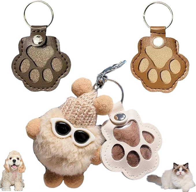Jatmira 4Pcs Pet Hair Storage Keychain Cat Paw Shaped Leather Dog Fur Memorial Collection Key Chain Pet Memorial Gifts & K...