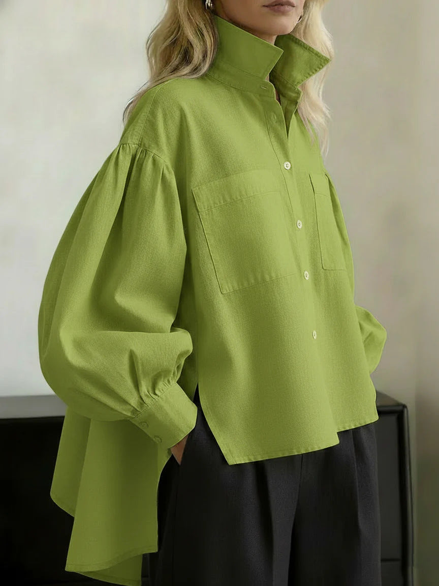 Button-down Long-sleeve Minimalist Office-style Womens Blouse