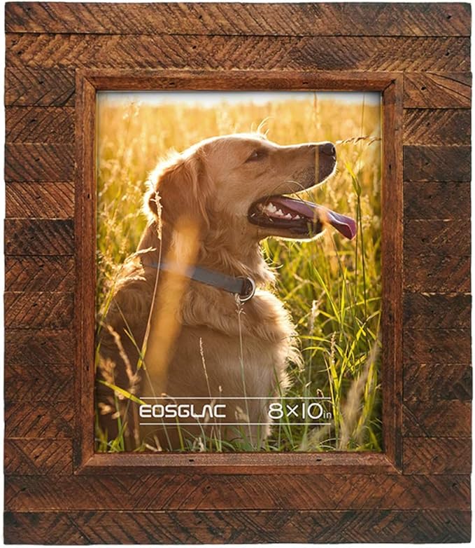Eosglac Wooden Picture Frame 8x10 inch, Wood Plank Design with Rustic Brown Finish, Wall Mounting or Tabletop Display, Han...
